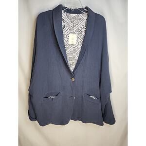 La Miel Womens Button Up Cardigan Fleece Blue Size Large Pockets NWT